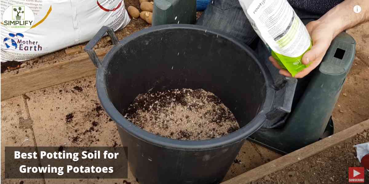 Tony is preparing his potting mix for planting potatoes. He is seen adding various ingredients into a container bucket, including soil, compost, and other matter. He appears to be focused on his task.